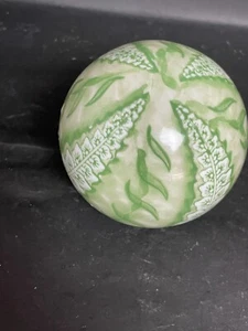 3.5" Ceramic/Porcelain Carpet Ball Decorative Orb - Green on Green Leaf Pattern - Picture 1 of 5