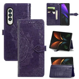 Embossed Mandala Leather Phone Case for Samsung Galaxy z Fold 4 - Purple - Picture 1 of 15