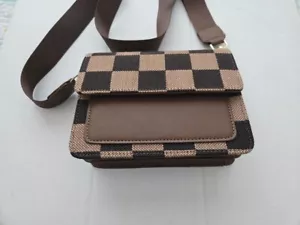 Unbranded Small Plaid & Solid Brown Crossbody Bag Women's New - Picture 1 of 7
