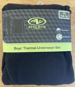 Boys Thermal Underwear Set XL 14 16 Black Waffle Long Johns Base Layer Top & Bot - Picture 1 of 2
