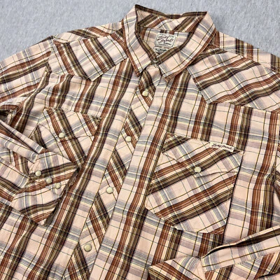 Lucky Brand Western Shirt Mens XL Tan Brown Long Sleeve Pearl Snap Cotton Retro - Image 1 of 4