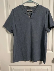 PD&C Paper Denim Cloth Co. Split V Neck Short T-Shirt Blue Cool Gray blend Sz M - Picture 1 of 3