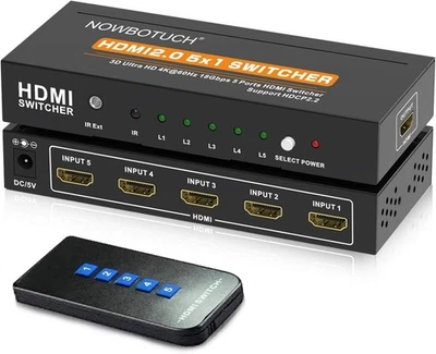 Nowbutuch HDMI 2.0 Switch 5x1 4K 60Hz UHD 1080p HDCP2.2 IR Fernbedienung - Bild 1 von 4