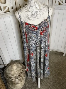 Wrangler Boho Handkerchief Hem Paisley Floral Dress Red Blue Size XL USA Made - Picture 1 of 6