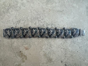 VINTAGE SIAM  STERLING SILVER AND NIELLO ETCHED LINK PANEL BRACELET - Picture 1 of 10