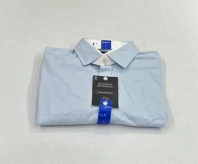 Banana Republic Men's Slim Fit Stretch Poplin Shirt, Light Blue, Size L - Image 1 of 4