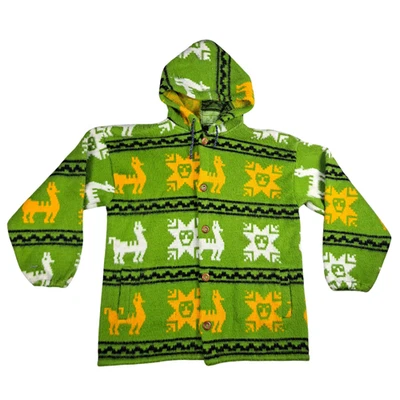 Винтажный шерстяной свитер женский Genisis M зеленый альпака юго-западный с капюшоном на пуговицах - Изображение 1 из 4