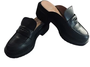 Linea Paolo Elie Platform Loafer Mule Black Leather Slip On Clog Size 8M - Picture 1 of 15