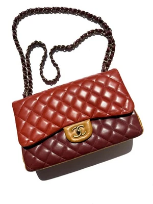CHANEL Classic Jumbo Quilted Tri-Color Burgundy Yellow Red Double Flap Bag - Image 1 of 4