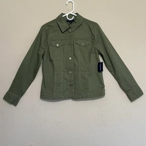 Charter Club Jacket Women’s Size Medium Cool Green Denim Cotton Blend Trucker - Picture 1 of 13