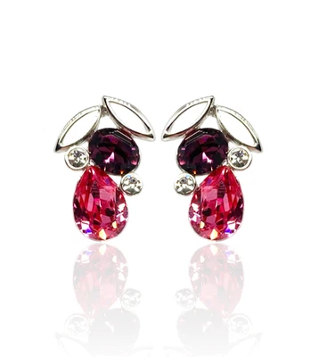 Pendientes de cristal con elementos de Swarovski enchapados en oro de 18 quilates en forma de lágrima rosa y púrpura Foto 1 de 4