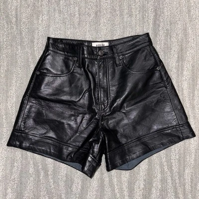 Шорты Agolde из переработанной кожи с угловым подолом детокс черные байкерские богемные женские размер 25 - Изображение 1 из 4