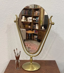 Vintage Faces Wishbone Vanity Mirror 60s Charles Hollis Style Mid Century Brass - Picture 1 of 9