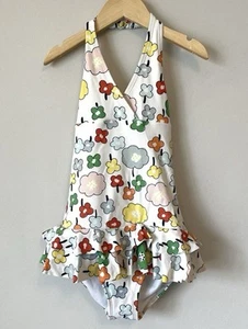 Hanna Andersson One Piece Swimsuit Girls Ivory White Floral Size 130 8 Halter - Picture 1 of 6