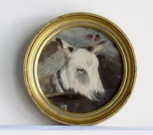 19th ANTIQUE VINTAGE SUPERB BEAUTIFUL MINIATURE PAINTING PORTRAIT OF DONKEY - Picture 1 of 3