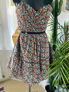 Vtg 50s Pinup Style Dress Floral Strapless Swing Rockabilly Net Underskirt 1 - Picture 1 of 5