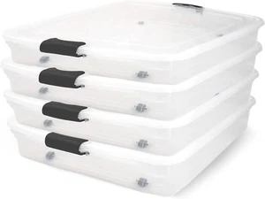 4er-Pack Sicherer Riegel, Klar Unterbett-Aufbewahrungsbehälter auf Rädern, 56 Quart, Graue Riegel - Bild 1 von 9