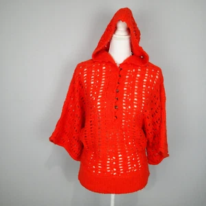 ANTHROPOLOGIE FREE PEOPLE M MAGLIONE TOP ARANCIONE CON CAPPUCCIO pullover maglia lana bl - Foto 1 di 12