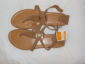 West Loop Thong Sandals Size 5 6 M NWT Brown Gold Hardware Buckle Vegan Nonskid - Picture 1 of 9