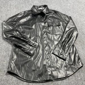 Ardene Women's Black Leather Shirt Button Closure Size Collared Size L - Imagen 1 de 19