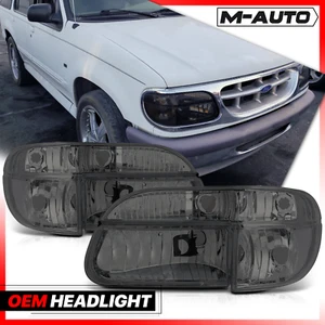 LH+RH Smoke Headlight Lamp w/Corner Signal for 95-01 Ford Explorer/Mountaineer - Picture 1 of 7