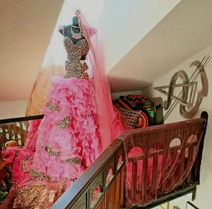 Sondra Celli Pink Leopard Print Gypsy Sisters Wedding Dress w Access sz 6? Drag - Picture 1 of 12