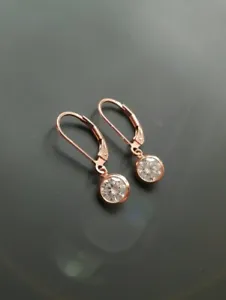 Natural Real Diamond Wedding Leverback Drop-Dangle Earrings In 10K Rose Gold - Picture 1 of 4
