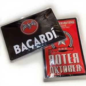 Bacardi Fledermaus Logo Stahlschild Landschaft & R.O.B. Schild vertikal je 8”x 12” - Bild 1 von 5