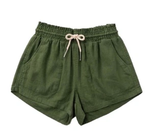 Linen Shorts Basic Pocket Drawstring Elastic Waist Dressy Pull On Bottoms Olive - Picture 1 of 5