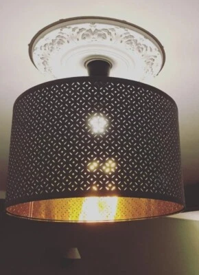 Ikea NYMÖ NYMO Large (Floor, Pendant) Lamp Shade Perforated Black / Brass 17" - Image 1 of 4