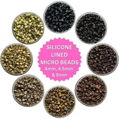 4mm 4.5mm 5mm Silicone Lined Micro Rings Beads for i-Tip Hair Extensions 100pcs - Image 1 of 2