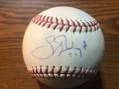 Stephen Vogt Cleveland Guardians A's signed Official OML Practice Used baseball - Image 1 of 2