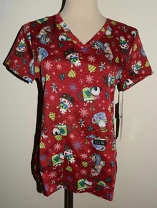 New Womens Koi Basics Scrub Top Small Red Hot Cocoa Holiday Nurse Shirt - Picture 1 of 3