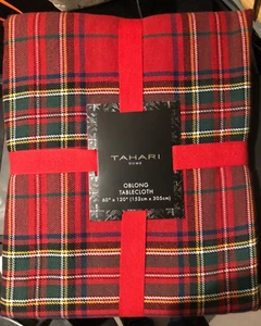 TAHARI Tartan Plaid 60 x 120" Red, Green, Black, White, Yellow Tablecloth -- NWT - Picture 1 of 2