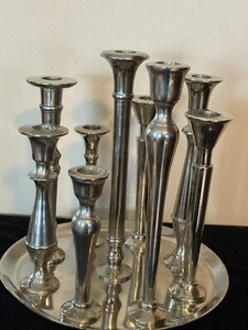 Godinger Silver Tone Christmas Candle Holder On Tray 9 Candle Arm Candelabra - Picture 1 of 5