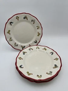 SET 3 - Jacques Pepin Sur La Table RED Chicken Rooster Dinner Charger Plates - Picture 1 of 8