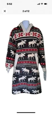 Sudadera con Capucha Lazy One Manta Talla Única Cabina Fair Isle Estampado de Alce Unisex Vellón Nueva con Etiquetas Foto 1 de 4