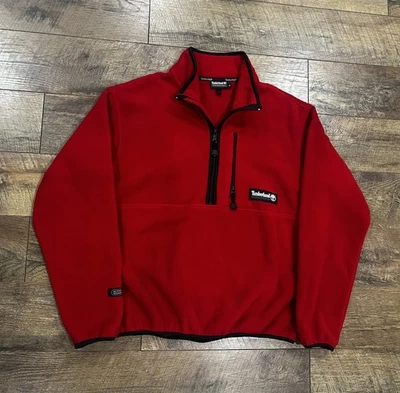 Vintage 1987 Timberland Performance Polartec Fleece 1/2 Zip Sweatshirt Red Large - Image 1 of 4