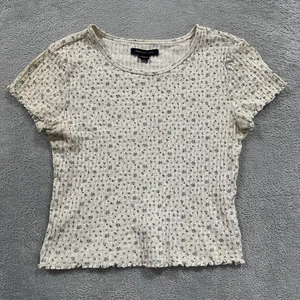 American Eagle Top T-shirt TShirt donna XS bianco floreale civetta carina - Foto 1 di 8