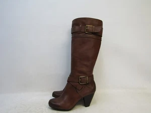 Botas de moda Arturo Chiang talla 8 M cuero marrón hebilla con cremallera 15" hasta la rodilla - Imagen 1 de 11