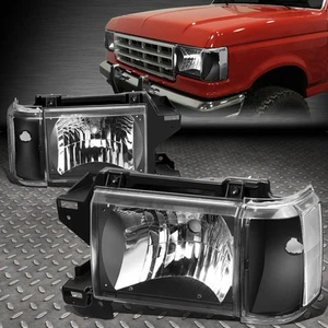 FOR 87-91 FORD F150 F250 BRONCO BLACK HOUSING CLEAR CORNER HEADLIGHT HEAD LAMPS - Picture 1 of 8