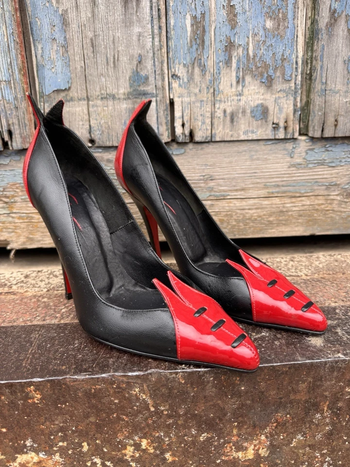 Stunning Hand Made Black And Red Kinky Shoes - Image 1 of 4