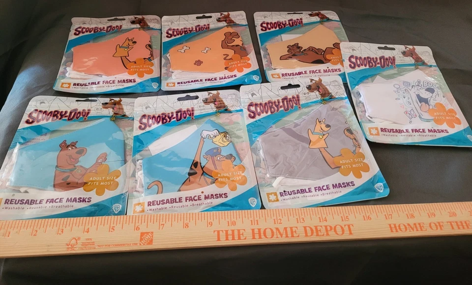 7 Pkg  Scooby -Doo  Adult SZ  Reusable Face Masks DIFFERENT DESIGNS RARE NIP - Image 1 of 4