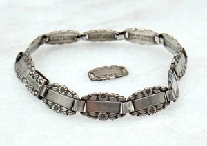Antikes nicht graviertes Sterlingsilber 1940er Vergissmeinnicht Gliederarmband 8 Zoll - Bild 1 von 4