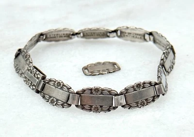 Pulseira antiga de prata esterlina não gravada década de 1940 Forget Me Not Link 8"" - Imagem 1 de 4