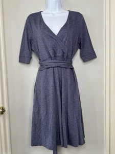 Toad & Co Faux Cue Wrap Cafe Dress Womens M Belted Organic Cotton Preppy Granola - Picture 1 of 16