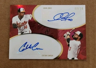 Tarjeta de béisbol 2025 Topps Dynamic Duals Colton Cowser Adam Jones roja automática # 3/10 Foto 1 de 4