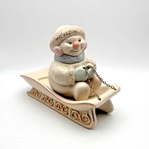 Lenox Schneemann auf Schlitten Weihnachten Windlicht Teelicht Kerzenhalter Goldrand Neu ohne Karton - Bild 1 von 9