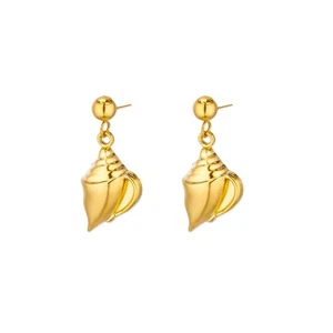 Damen Conch Ohrstecker Edelstahl Gold Muschel Marine Sommer Urlaub Schmuck - Bild 1 von 6