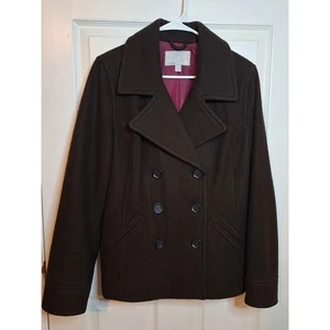 Old Navy Brown Wool Blend Double Breasted Peacoat Business Casual Coat Size L - Picture 1 of 12